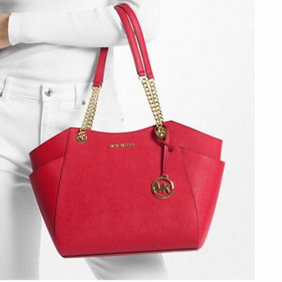 Michael Kors Jet Set Travel LG Saffiano Leather Chain Shoulder Tote NWT - Picture 1 of 7